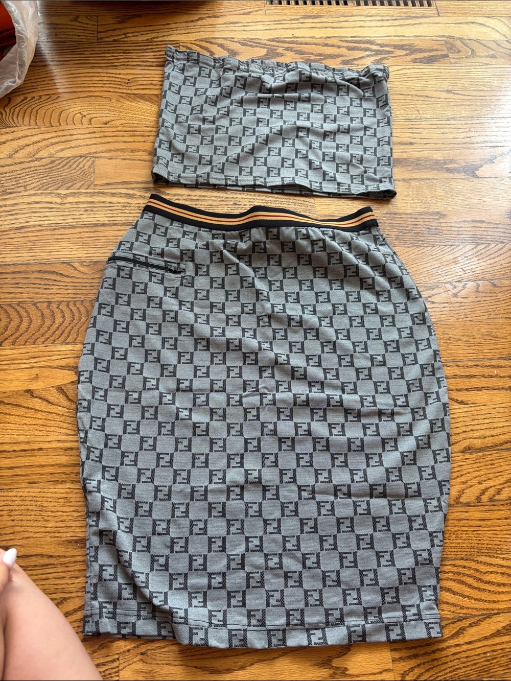 Fendi Gray Monogram Two-Piece Pencil Skirt Set